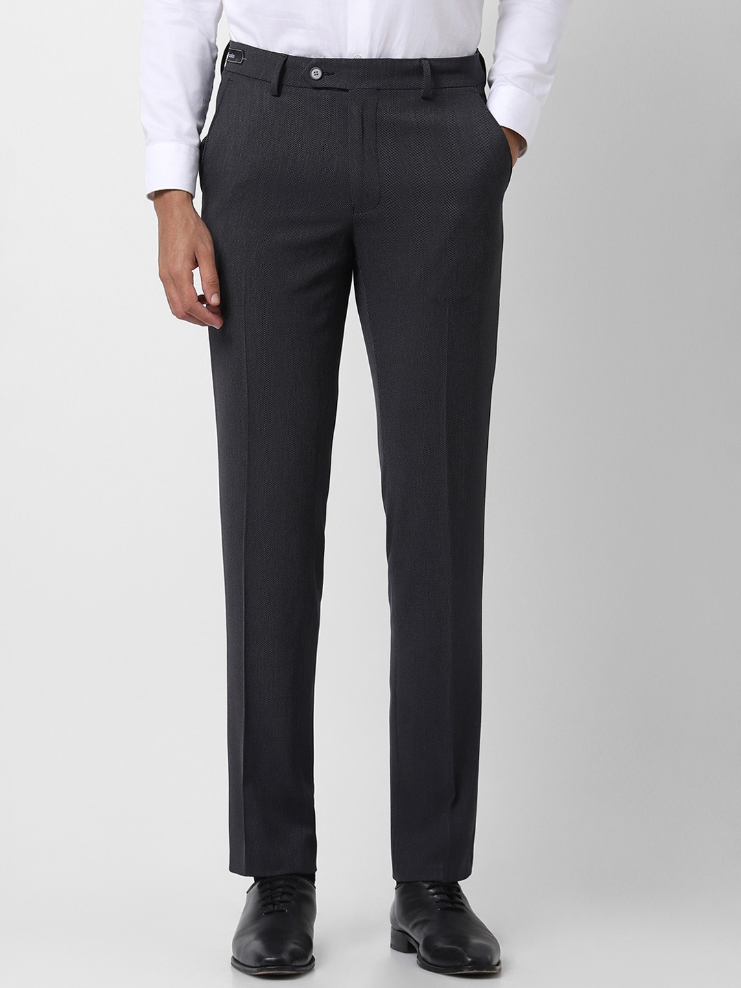 

Van Heusen Men Textured Mid-Rise Slim Fit Trousers, Grey