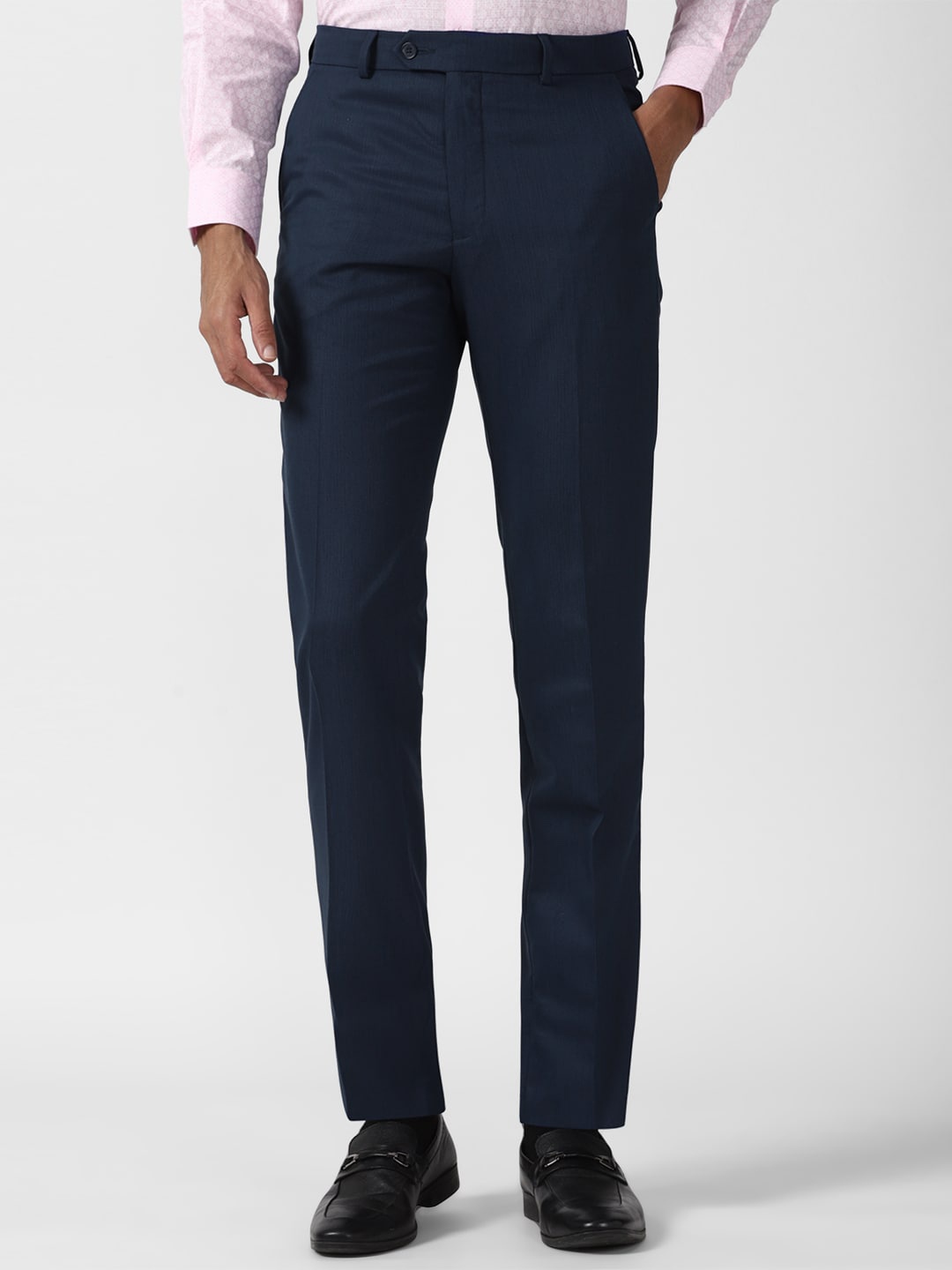 

Van Heusen Men Mid-Rise Slim Fit Trousers, Navy blue