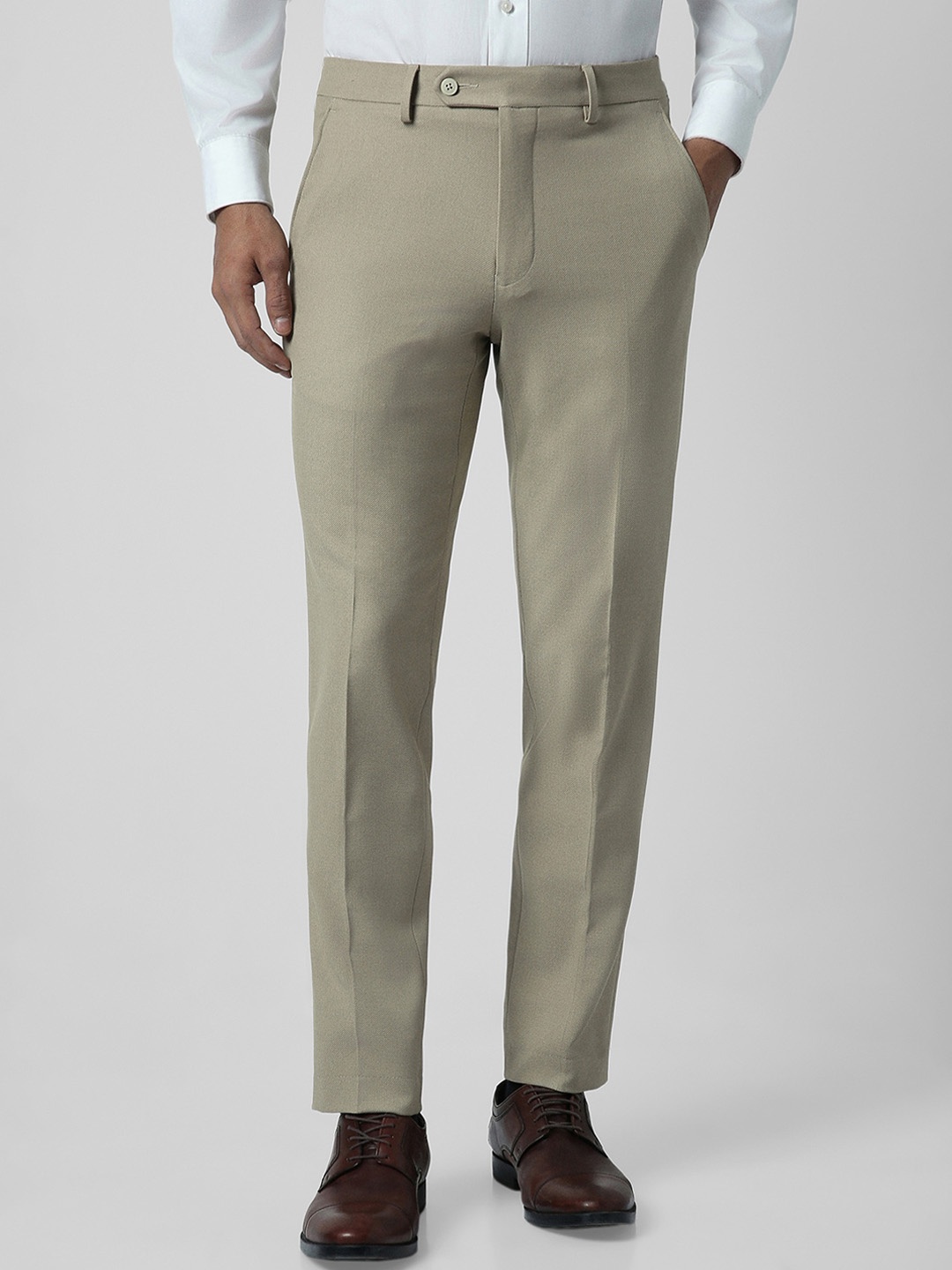 

Van Heusen Men Mid-Rise Slim Fit Trousers, Beige