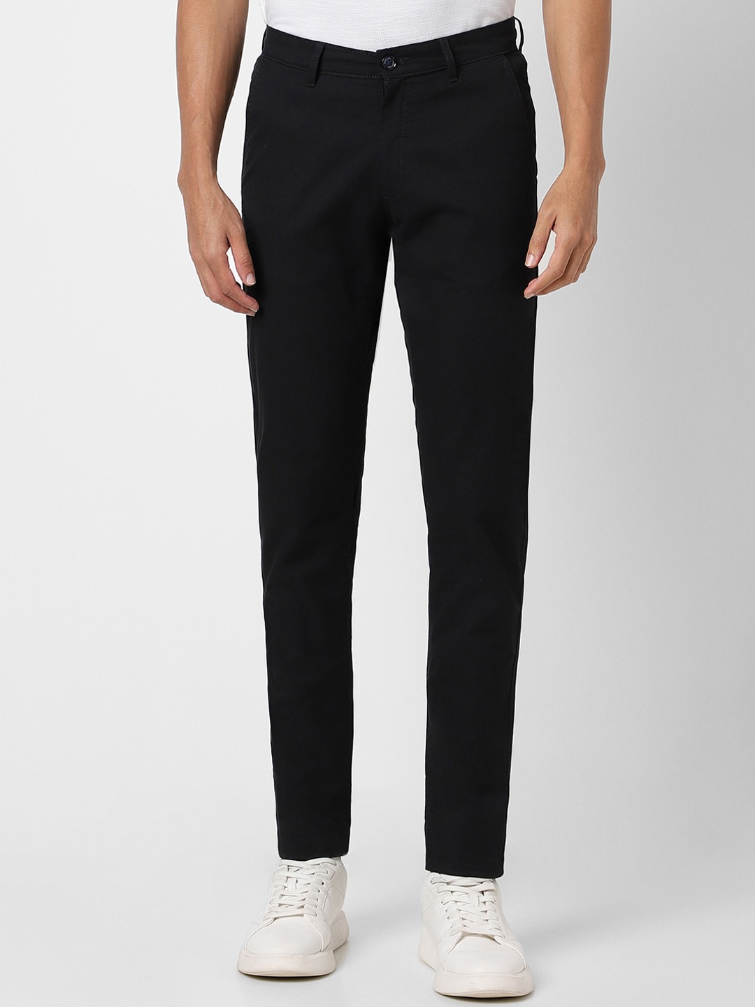Van Heusen Sport Men Mid Rise Slim Fit Plain Cotton Chinos Trousers, Black
