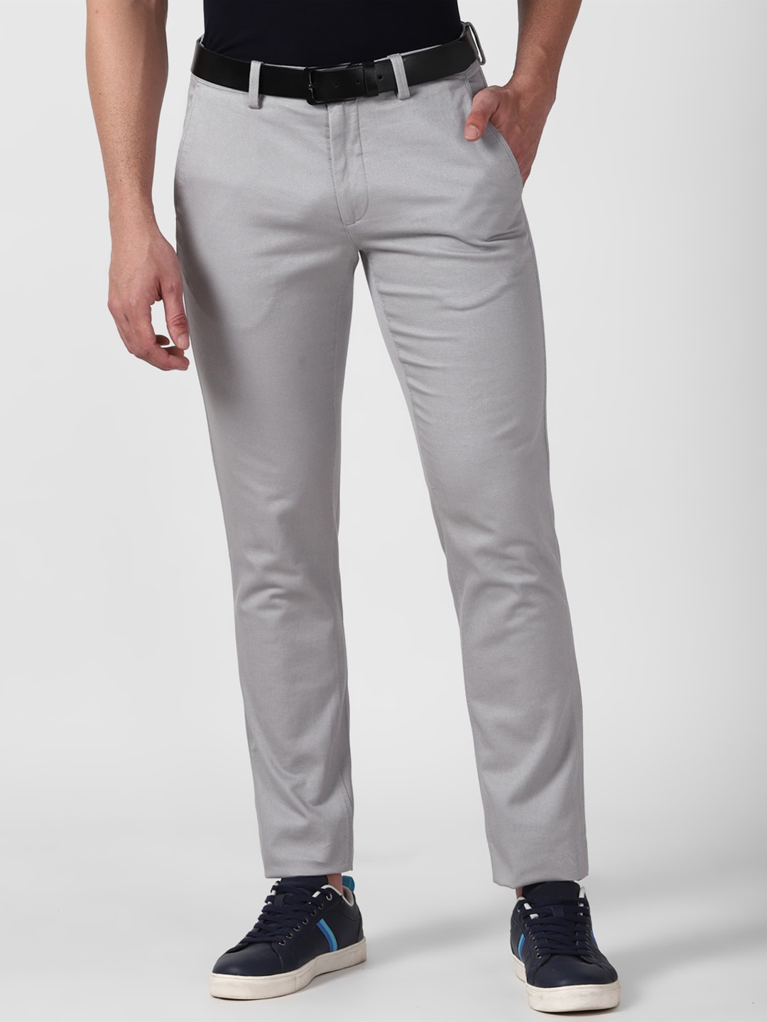 

Van Heusen Sport Men Mid Rise Slim Fit Plain Cotton Chinos Trousers, Grey