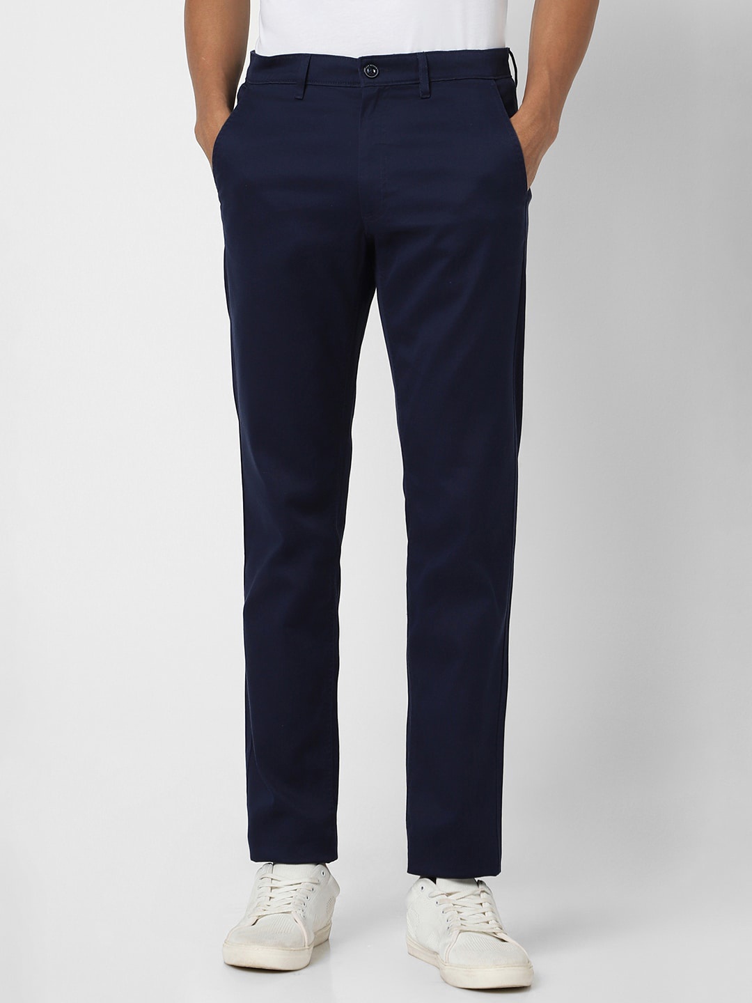 

Van Heusen Sport Men Mid Rise Slim Fit Plain Cotton Chinos Trousers, Navy blue