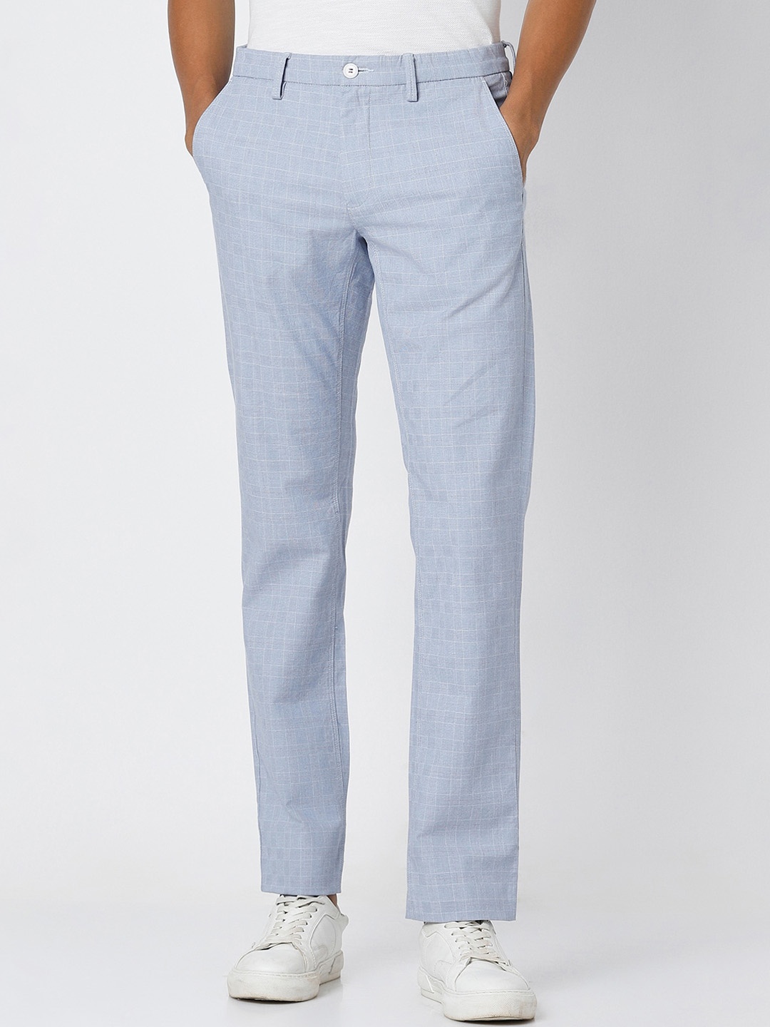 

Van Heusen Sport Men Checked Slim Fit Mid-Rise Regular Trousers, Blue