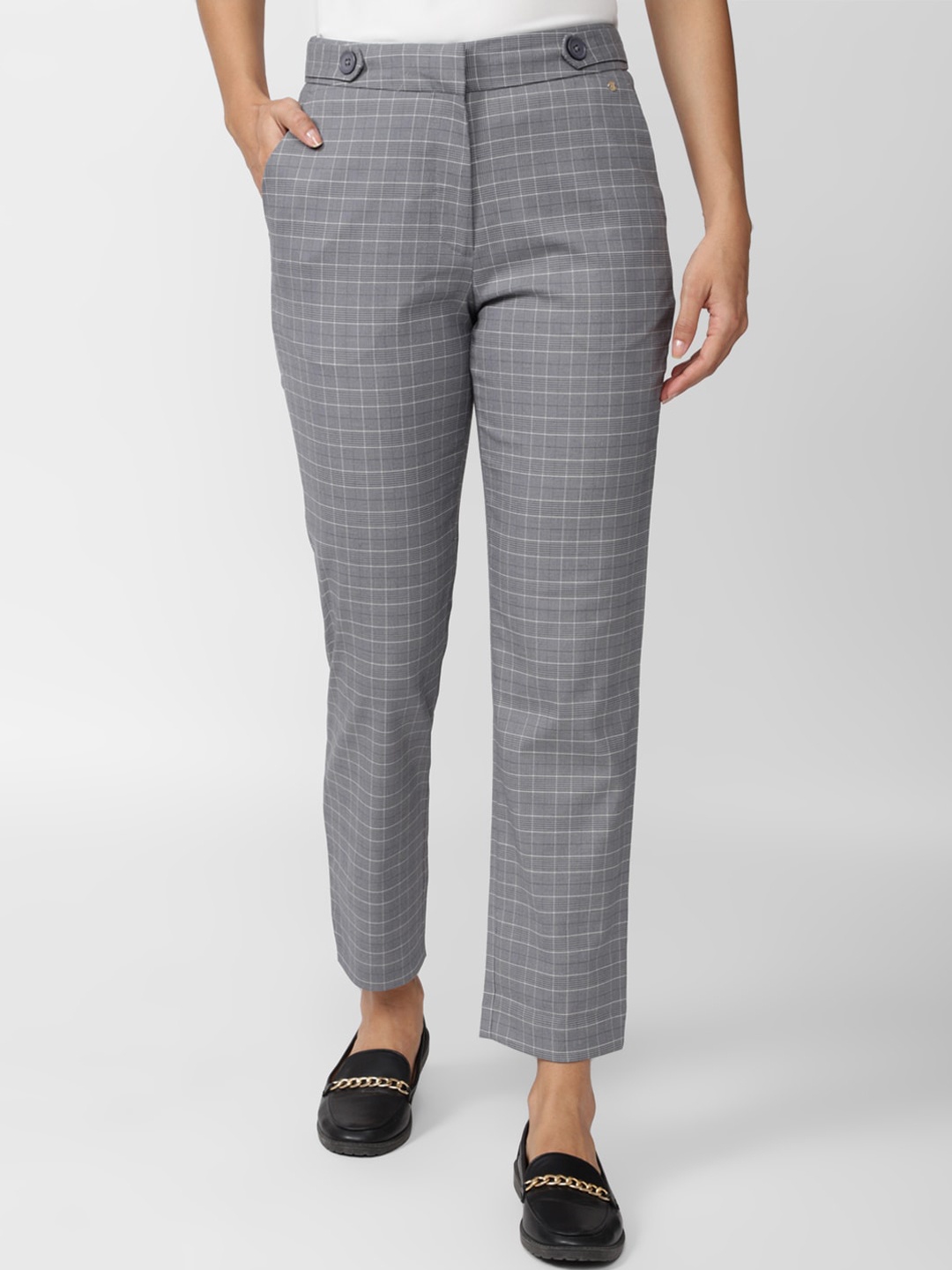

Van Heusen Woman Women Checked Formal Trousers, Grey