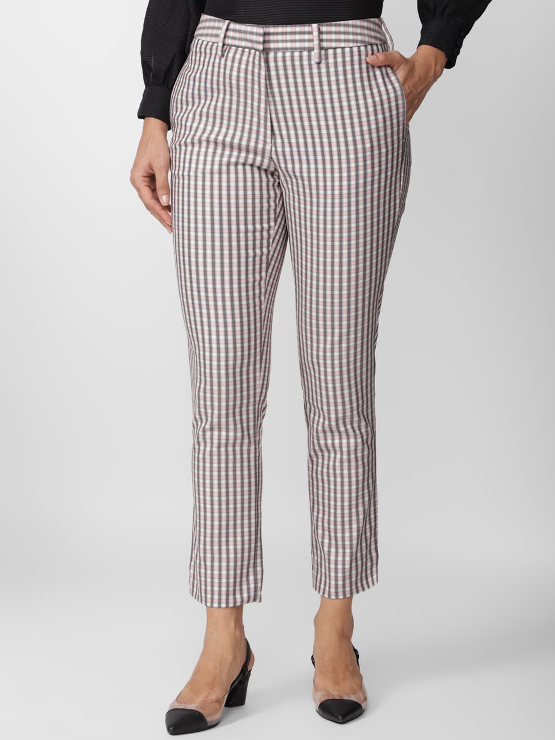 Van Heusen Woman Women Checked Formal Trousers, White