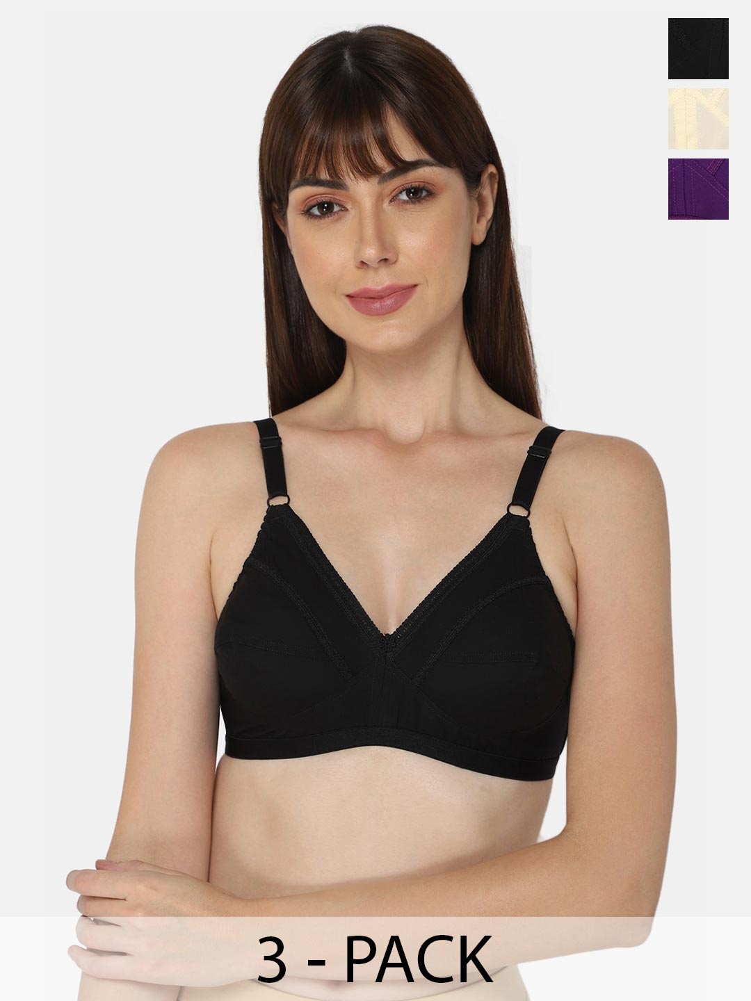 

NAIDU HALL Pack Of 3 Medium Coverage Bra All Day Comfort, Black