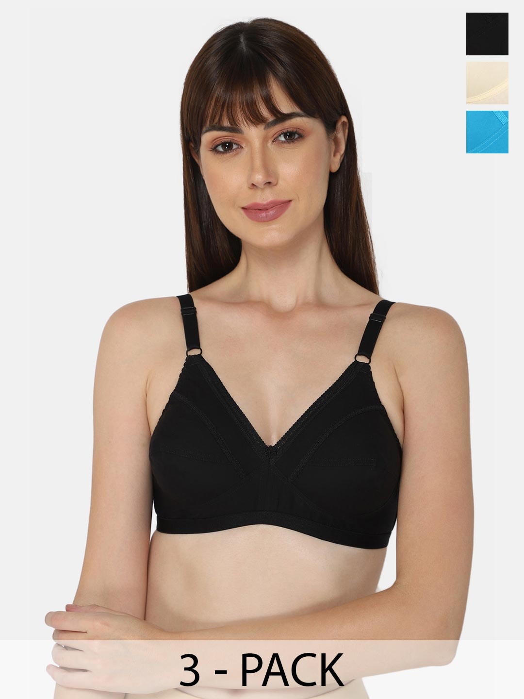 

NAIDU HALL Pack of 3 Full Coverage Cotton Everyday Bras With All Day Comfort, Black