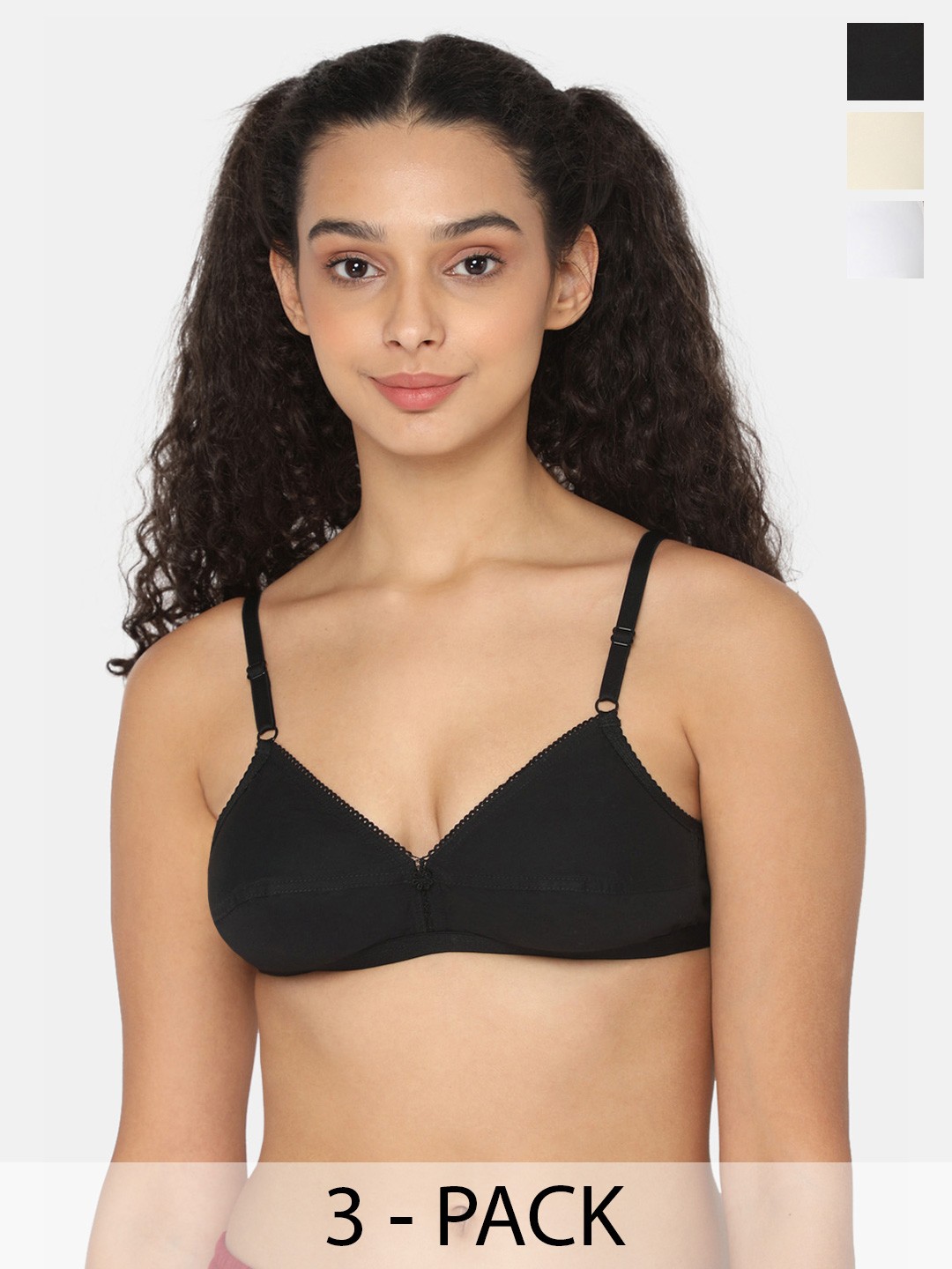 

NAIDU HALL Pack of 3 Cotton Everyday Bra Non Padded Medium Coverage All Day Comfort, Black