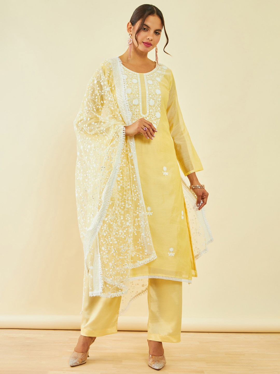 

Soch Floral Embroidered Sequinned Detail Unstitched Dress Material, Yellow