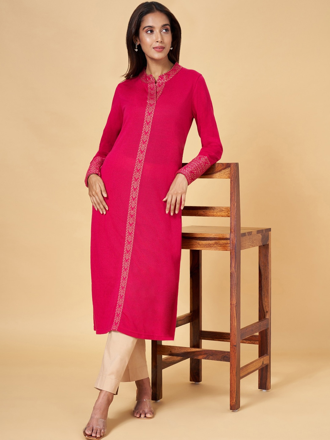 

YU by Pantaloons Mandarin Collar Straight Kurta, Pink