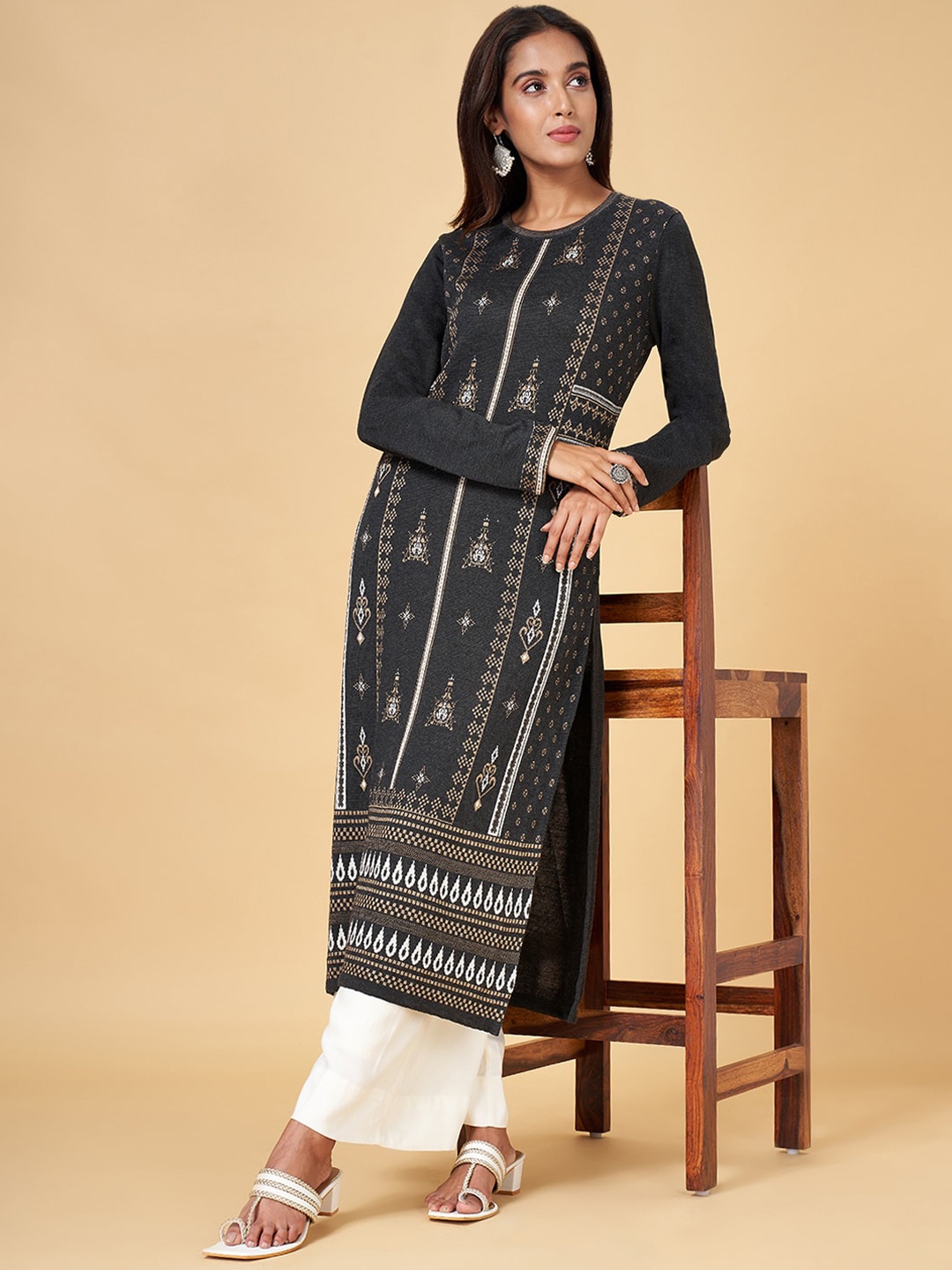 

YU by Pantaloons Ethnic Motifs Woven Design Straight Kurta, Grey