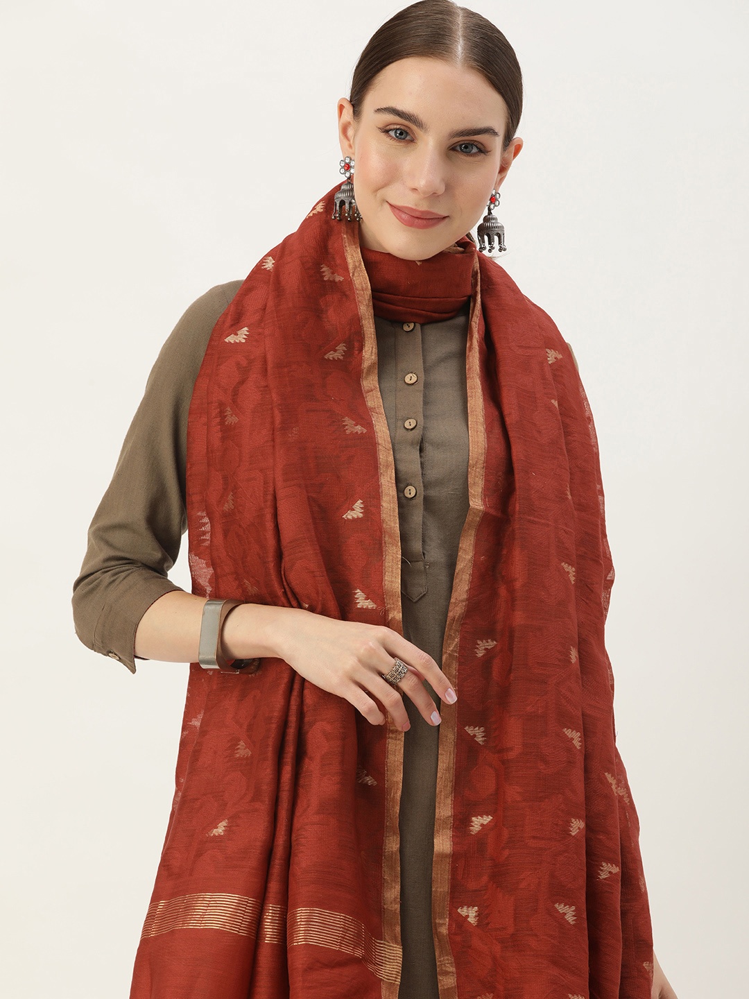

ArtEastri Ethnic Motifs Woven Design Dupatta, Red