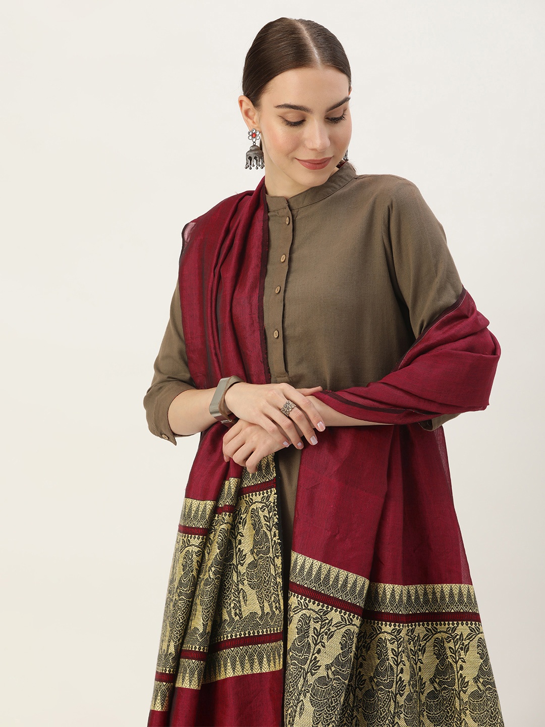 

ArtEastri Ethnic Motifs Embroidered Baluchari Dupatta, Maroon