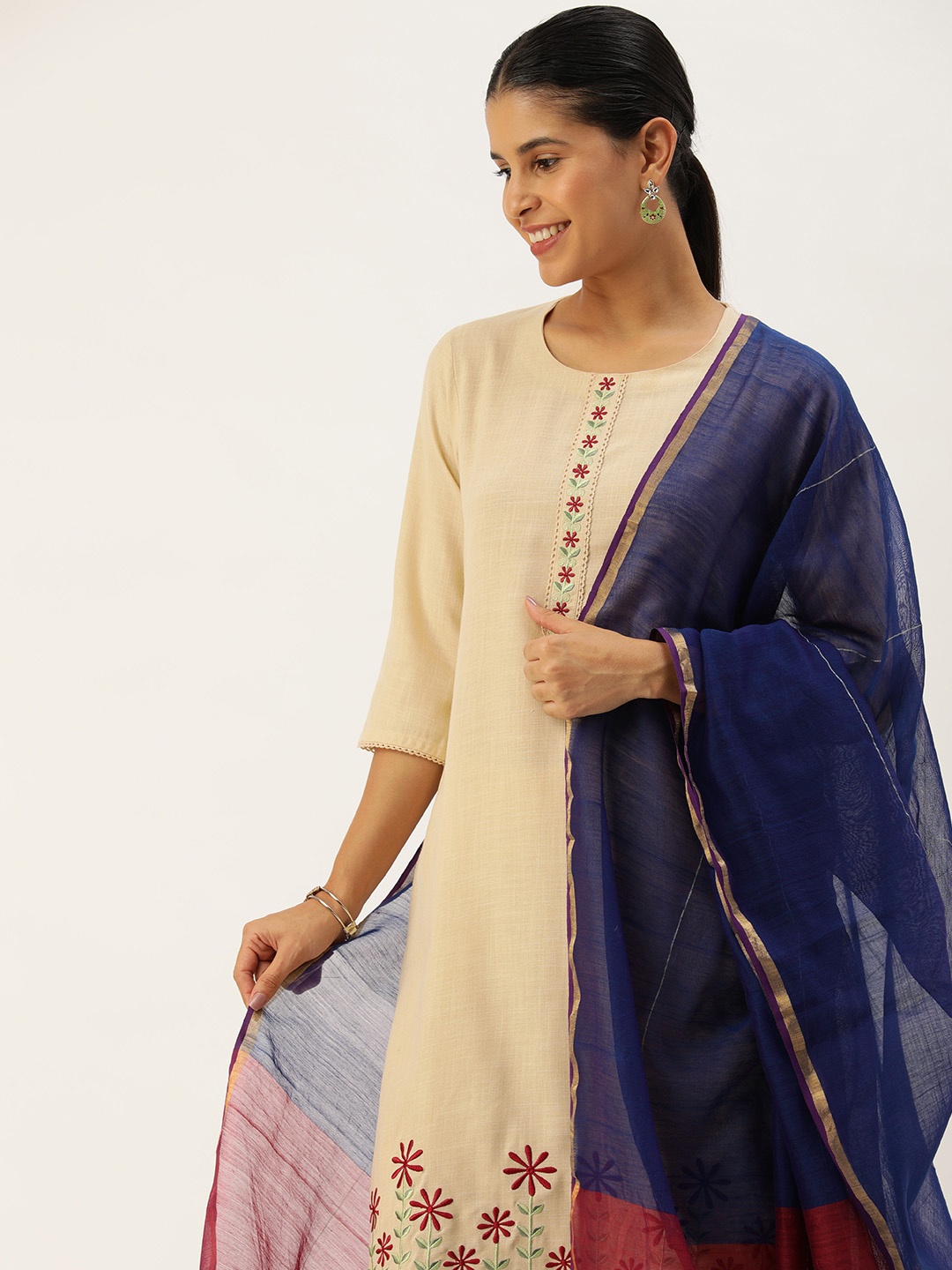 

ArtEastri Woven Design Cotton Silk Dupatta, Navy blue