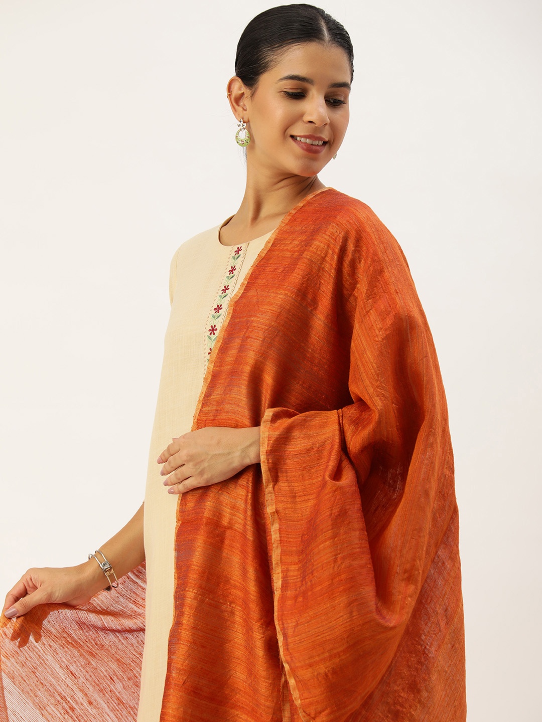 

ArtEastri Woven Design Matka Silk Zari Dupatta, Orange