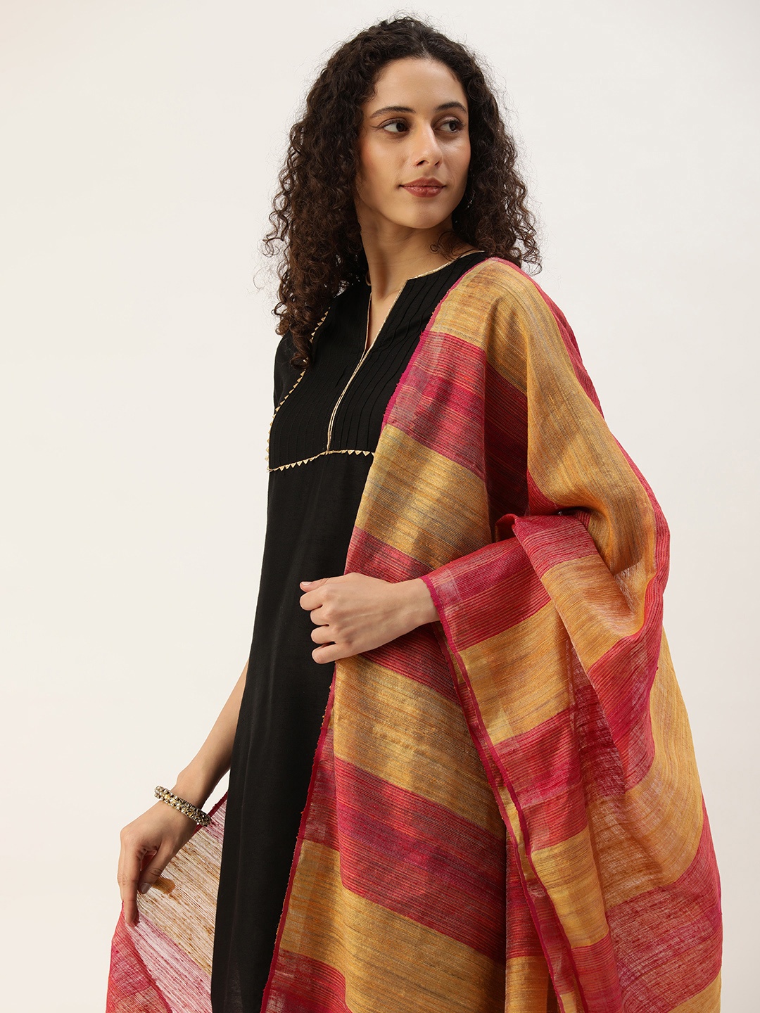 

ArtEastri Striped Matka Silk Zari Dupatta, Blue