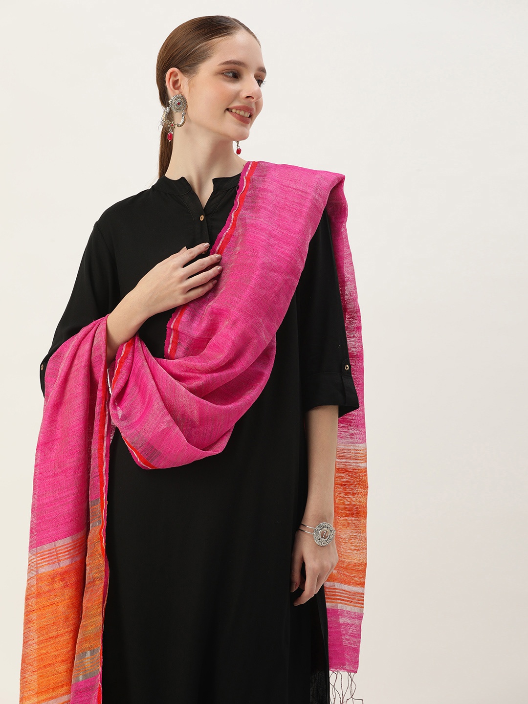 

ArtEastri Solid Matka Silk Zari Dupatta, Magenta