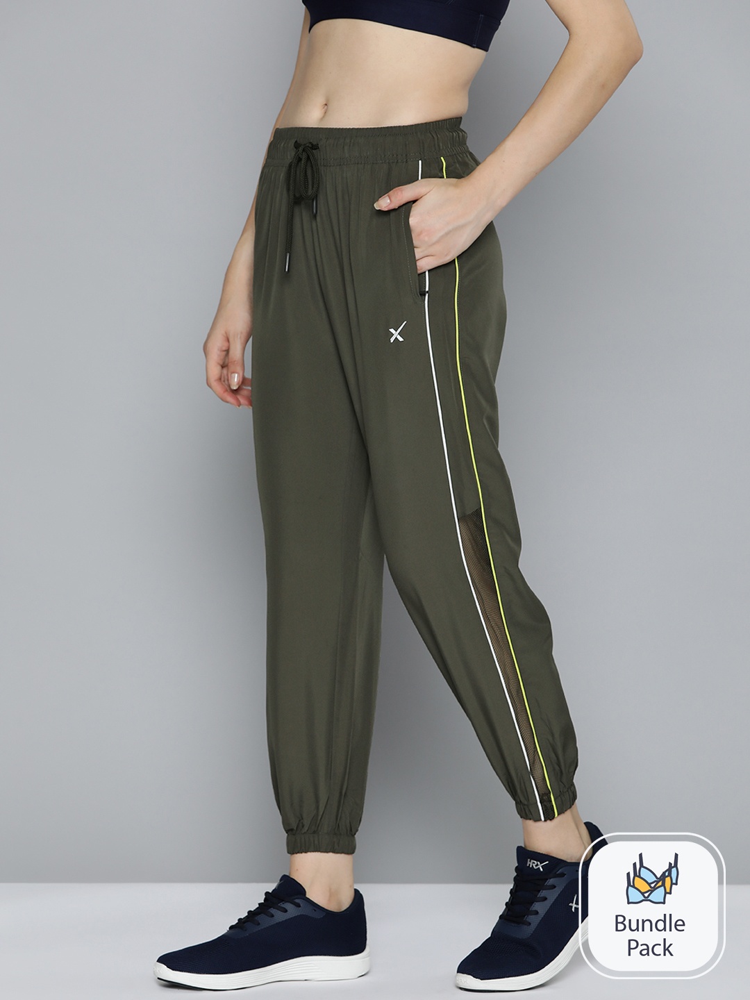 

HRX by Hrithik Roshan Women Striped Regular Fit Running Track Pants, Olive