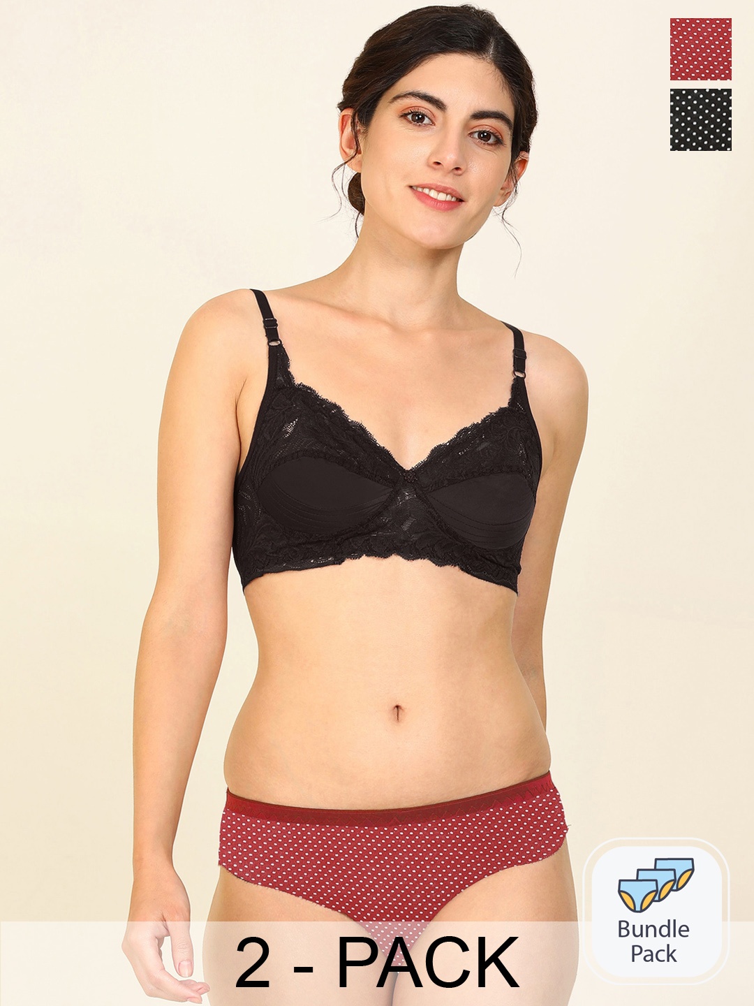 

AROUSY Pack Of 2 Cotton Lingerie Set, Black