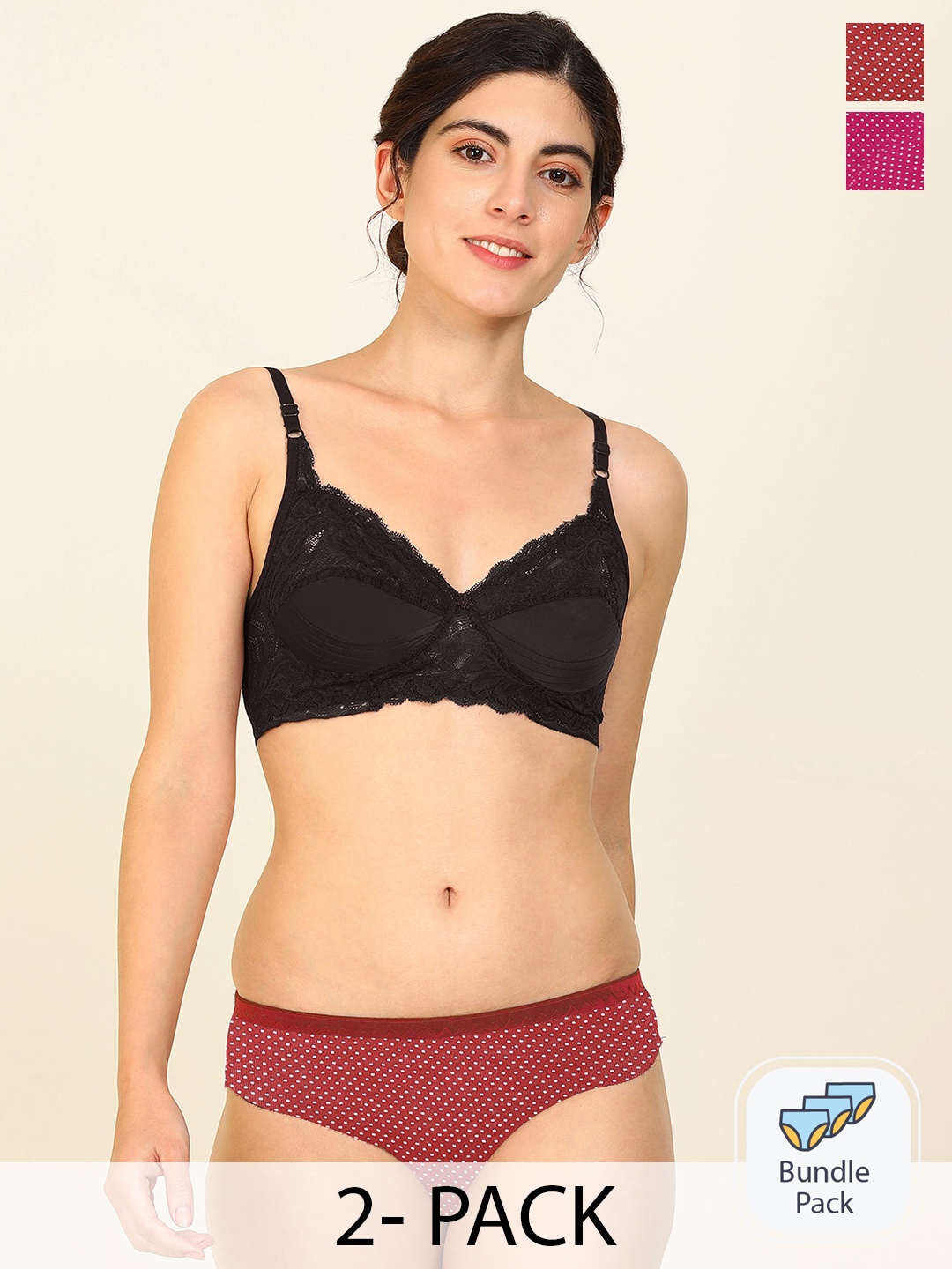 

AROUSY Pack Of 2 Cotton Lingerie Set, Black