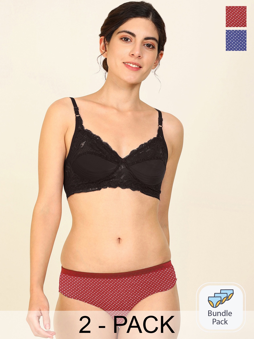 AROUSY Pack Of 2 Cotton Lingerie Set, Black