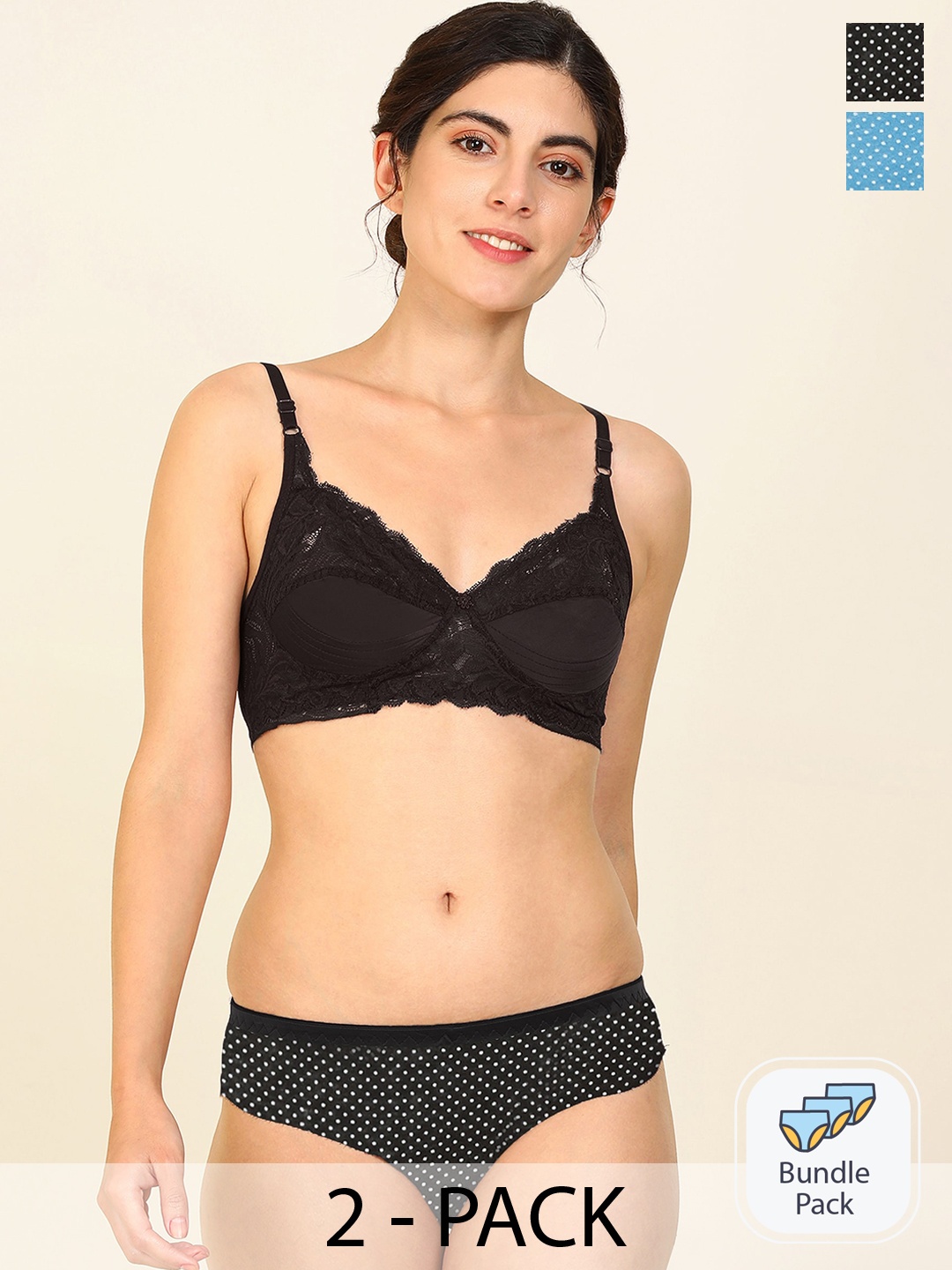 

AROUSY Pack Of 2 Cotton Lingerie Set, Black
