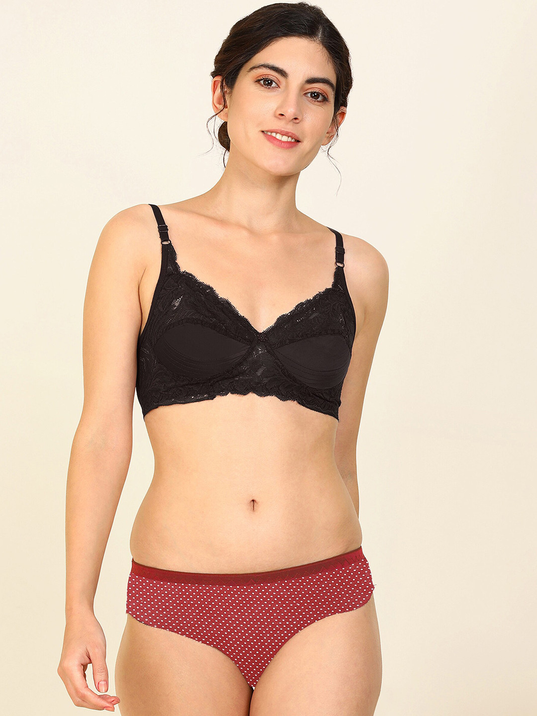 

AROUSY Self Design Cotton Lingerie Set, Red