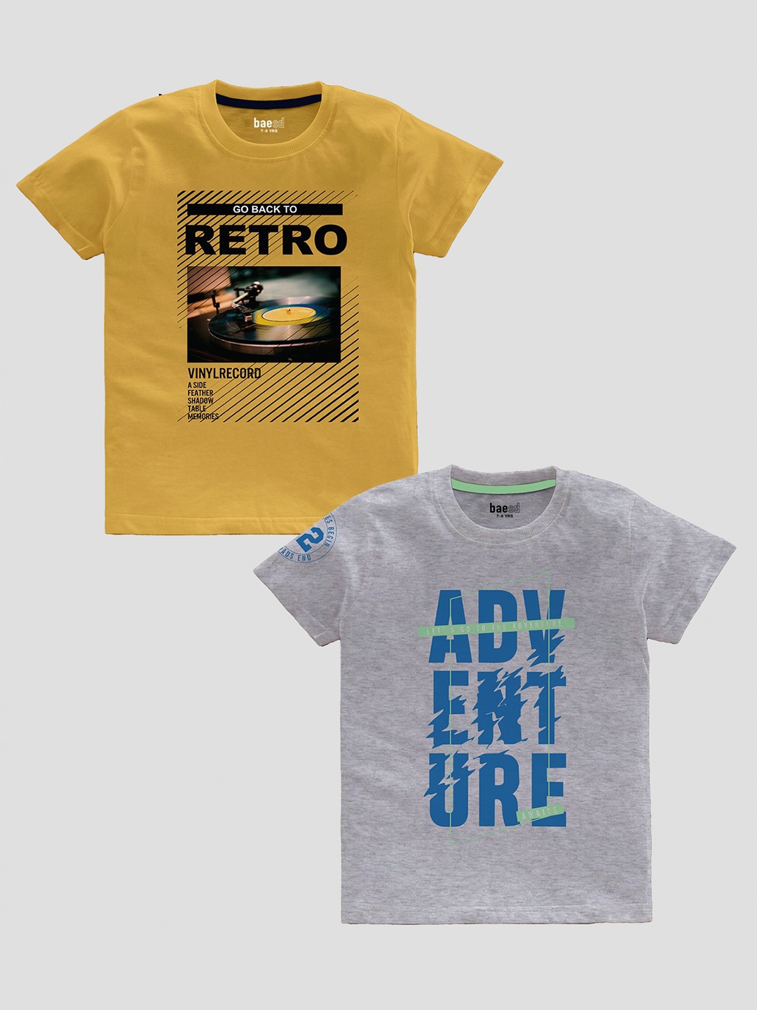 

BAESD Boys Pack Of 2 Typography Printed Pure Cotton T-Shirt, Yellow
