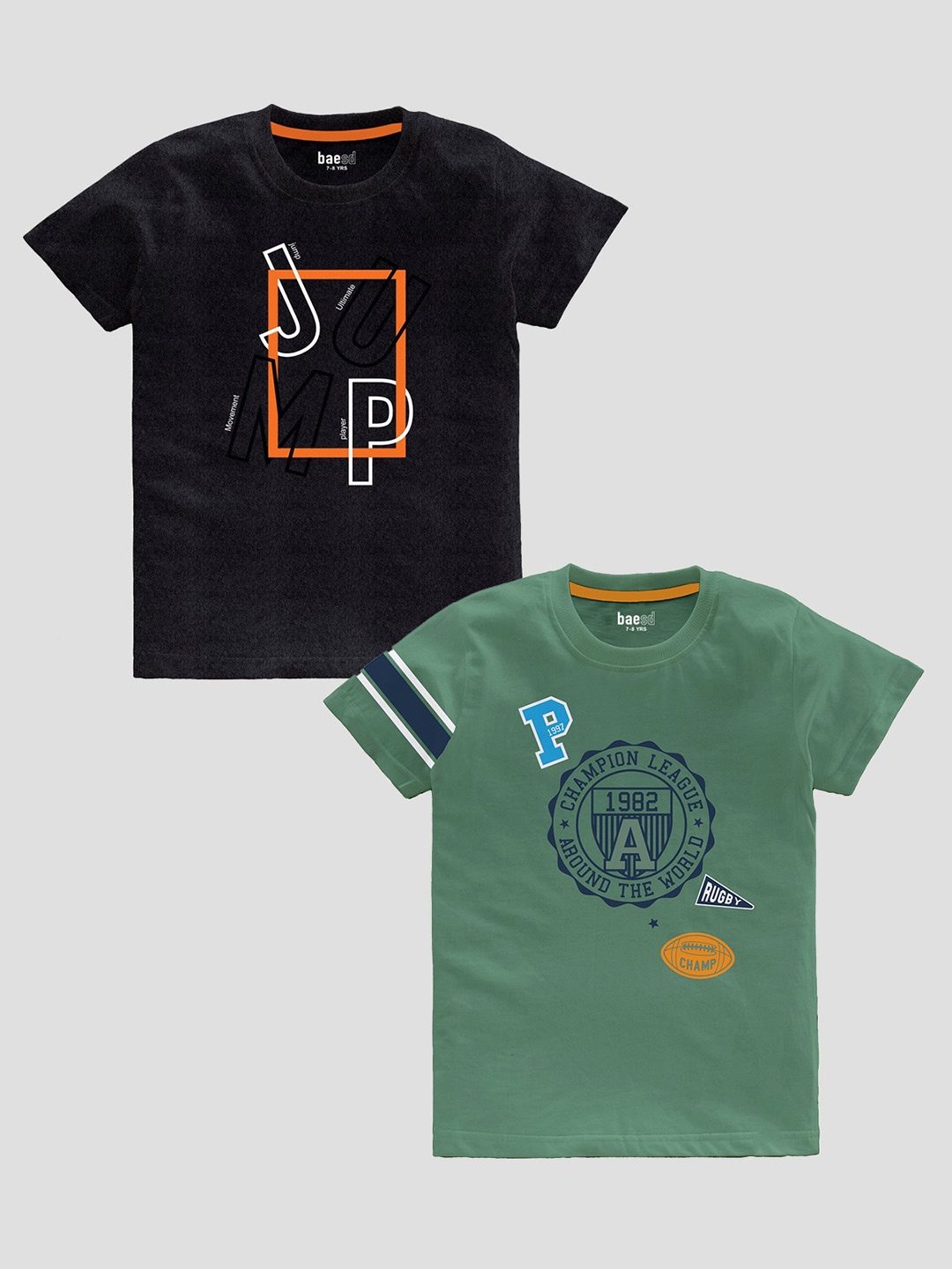 

BAESD Boys Pack Of 2 Typography Printed Pure Cotton T-shirt, Black