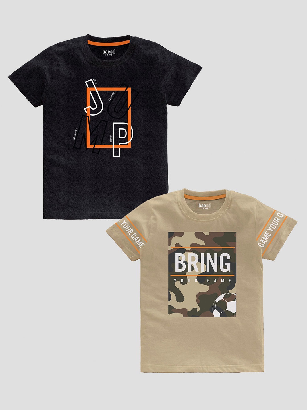 

BAESD Boys Pack Of 2 Typography Printed Pure Cotton T-shirt, Black