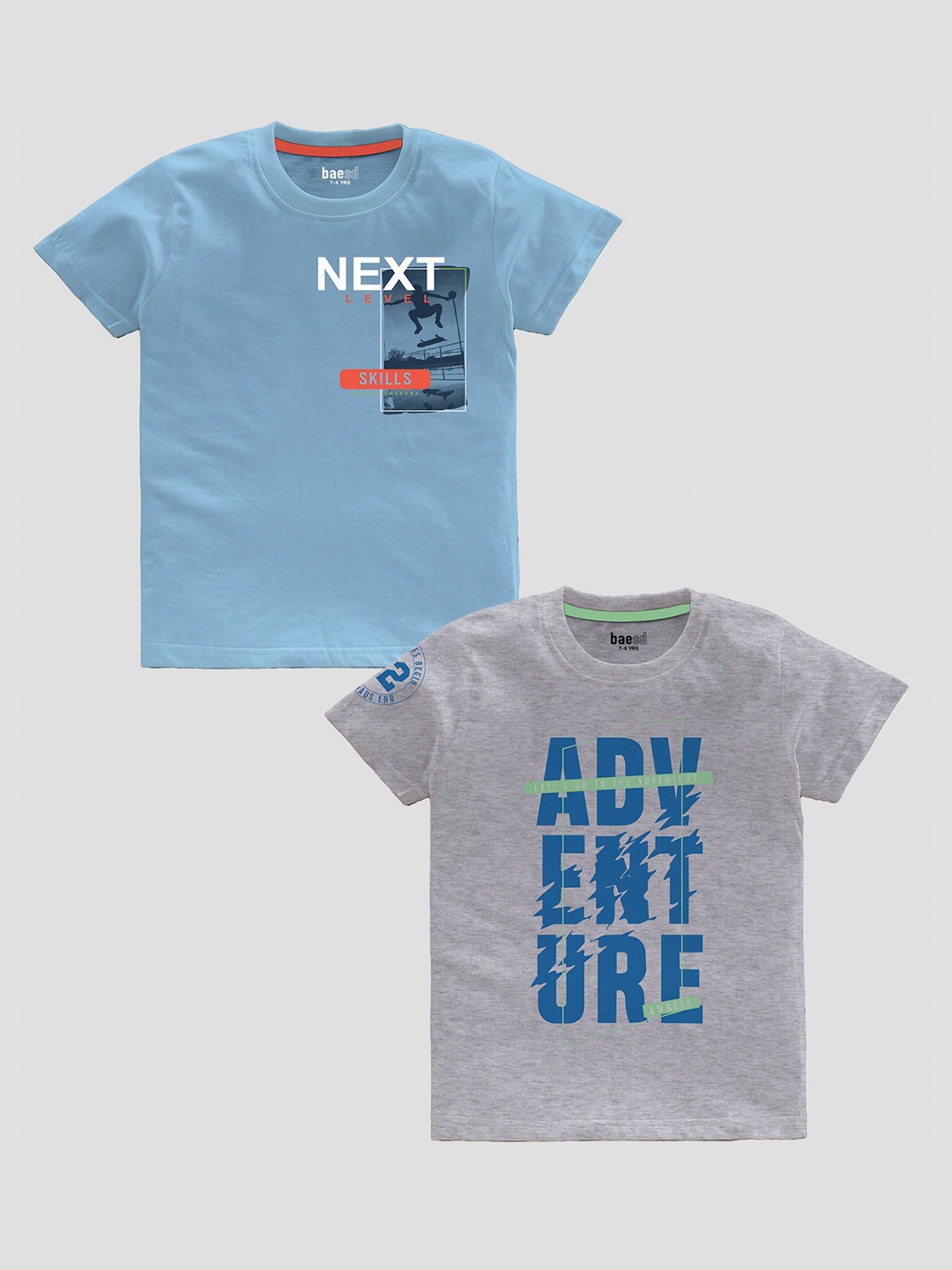 BAESD Boys Pack Of 2 Typography Printed Pure Cotton T-shirt, Blue