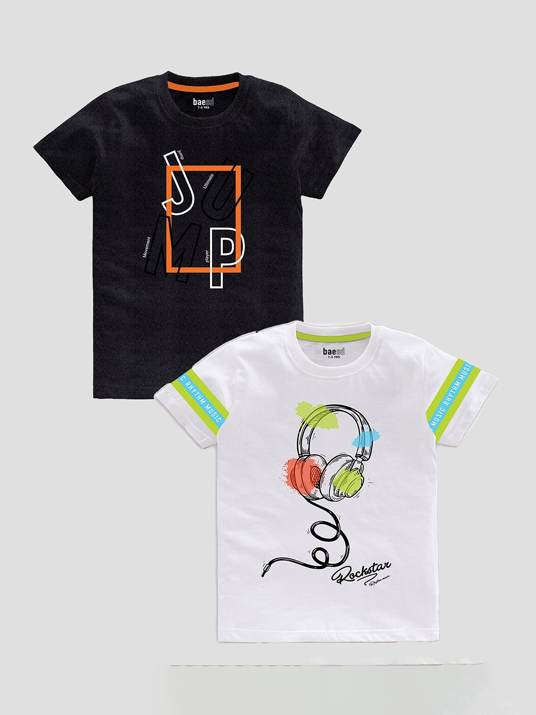 

BAESD Boys Pack Of 2 Graphic Printed Cotton T-shirt, Black
