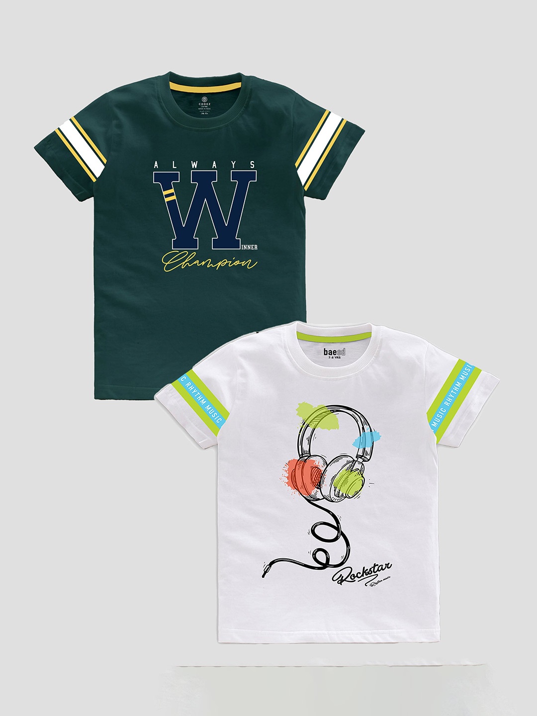 BAESD Boys Pack Of 2 Graphic Printed Cotton T-shirt, Green