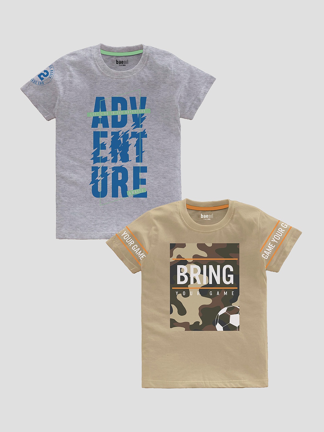 

BAESD Boys Pack Of 2 Typography Printed Cotton T-shirt, Grey