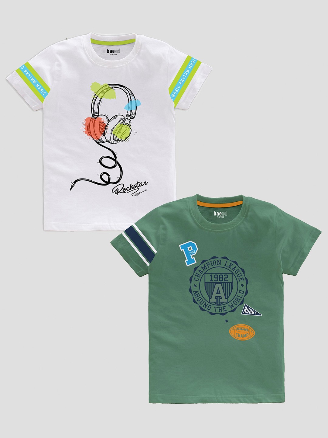 

BAESD Boys Pack Of 2 Printed Short Sleeves Pure Cotton T-shirt, White