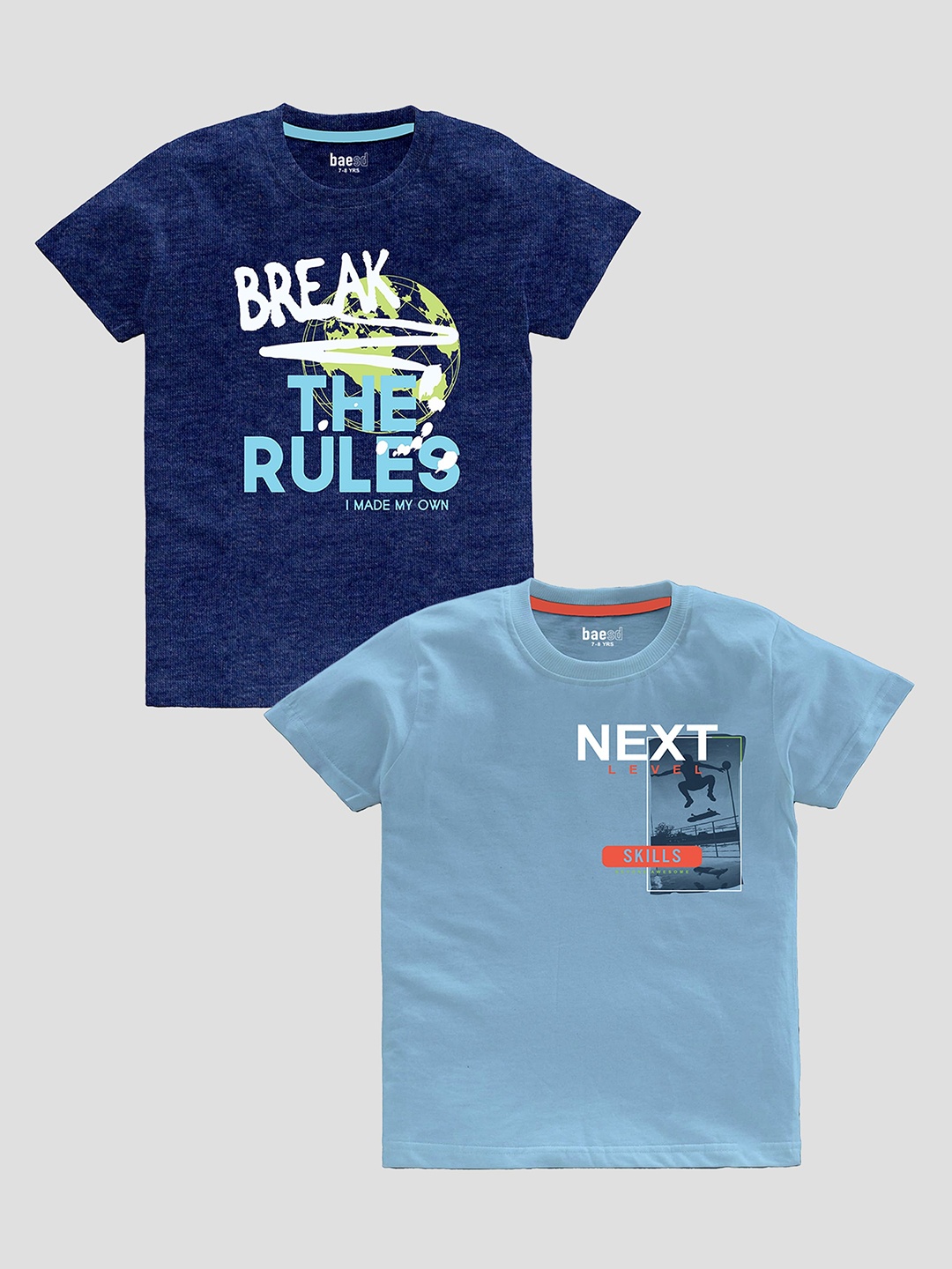 

BAESD Boys Pack Of 2 Typography Printed Pure Cotton T-shirt, Blue