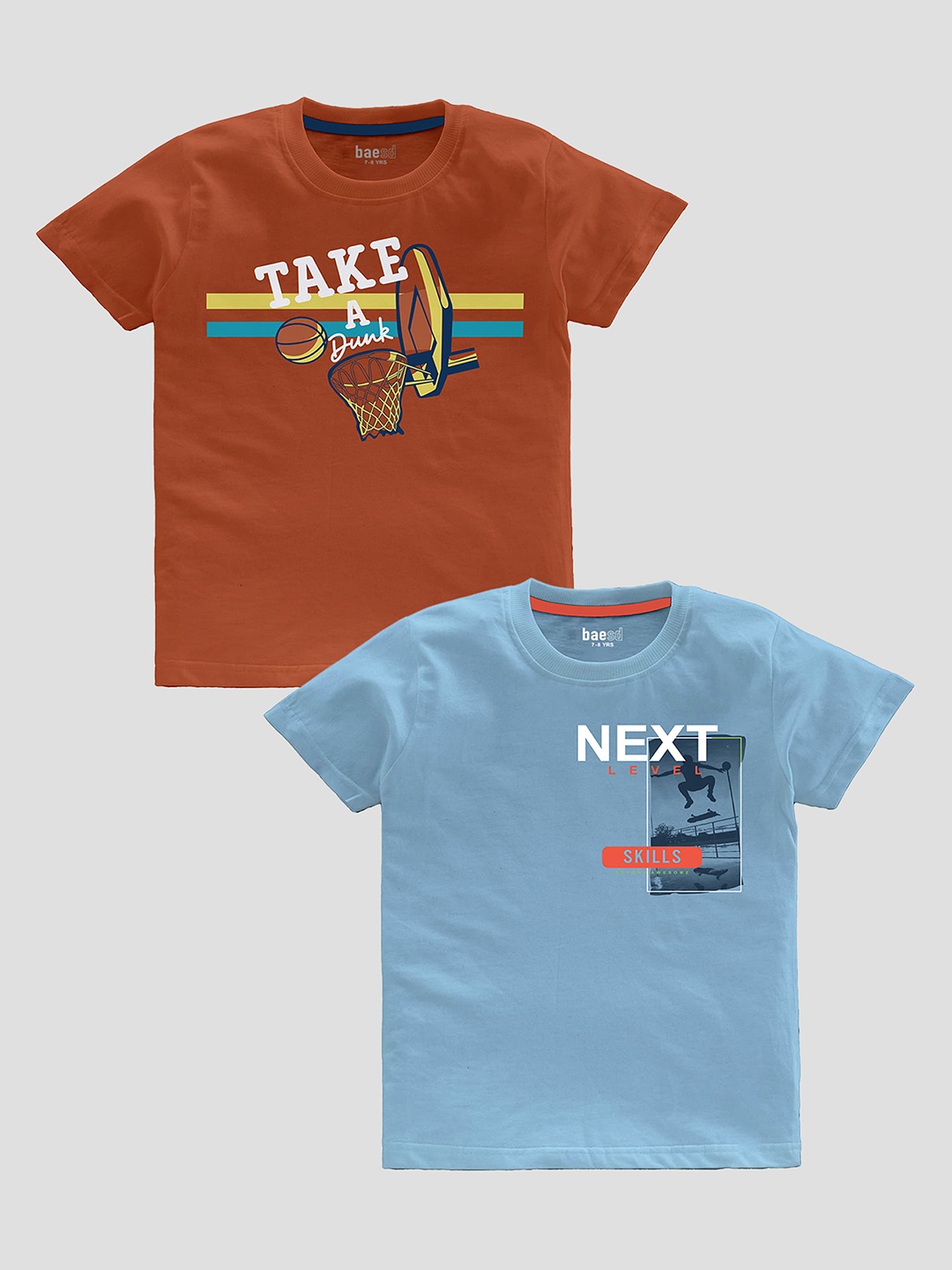

BAESD Boys Pack Of 2 Typography Printed Pure Cotton T-shirt, Brown