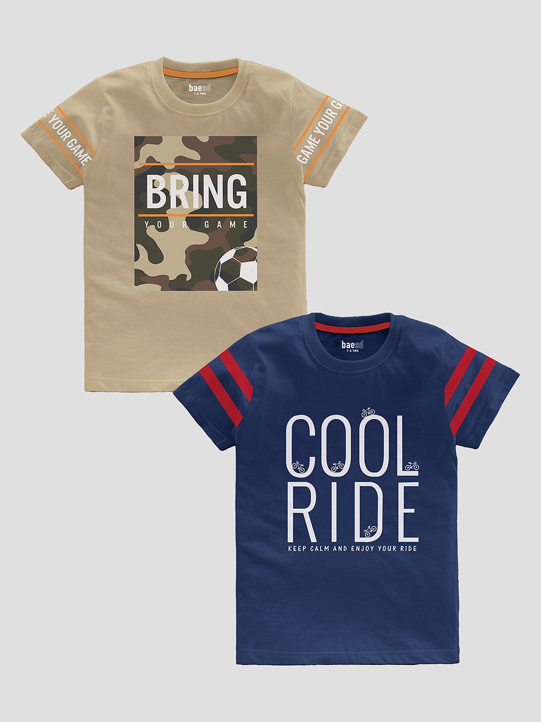 

BAESD Boys Pack Of 2 Typography Printed Pure Cotton T-shirt, Beige