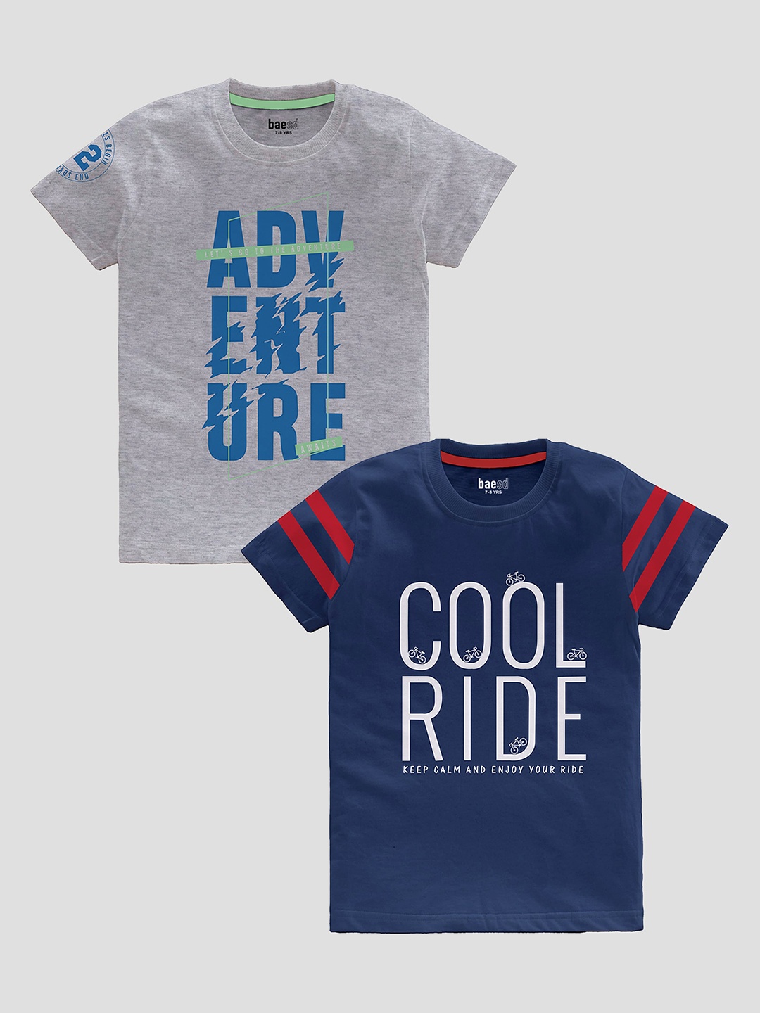 

BAESD Boys Pack Of 2 Typography Printed Pure Cotton T-shirt, Grey melange