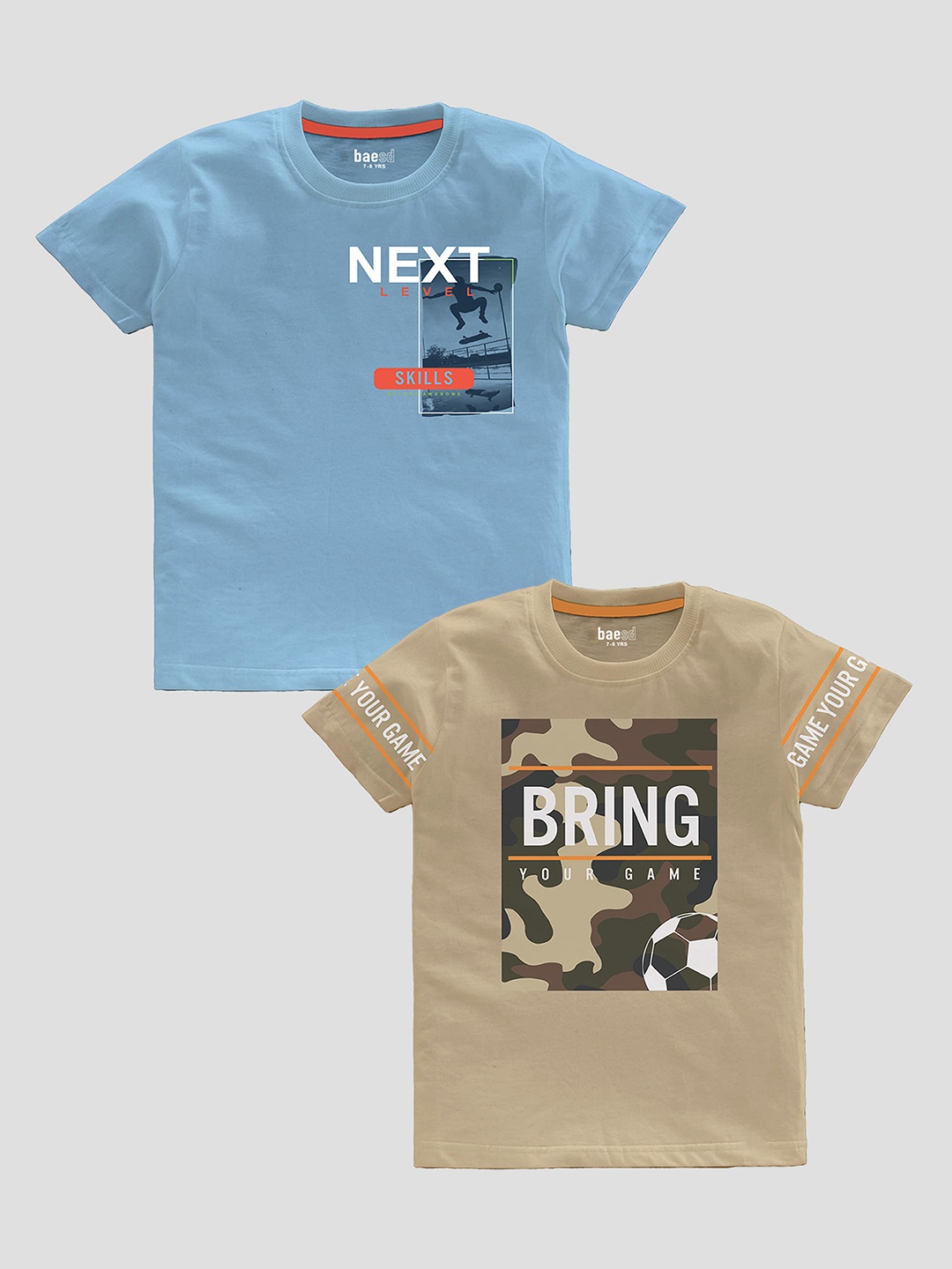 

BAESD Boys Pack Of 2 Typography Printed Pure Cotton T-shirts, Blue