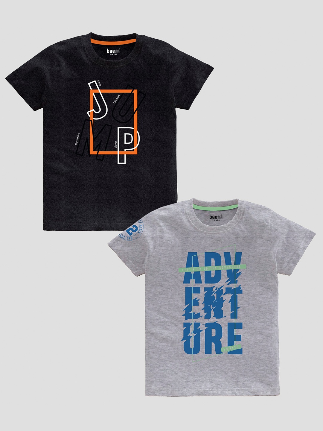 BAESD Boys Pack Of 2 Printed Cotton Regular T-shirt, Black