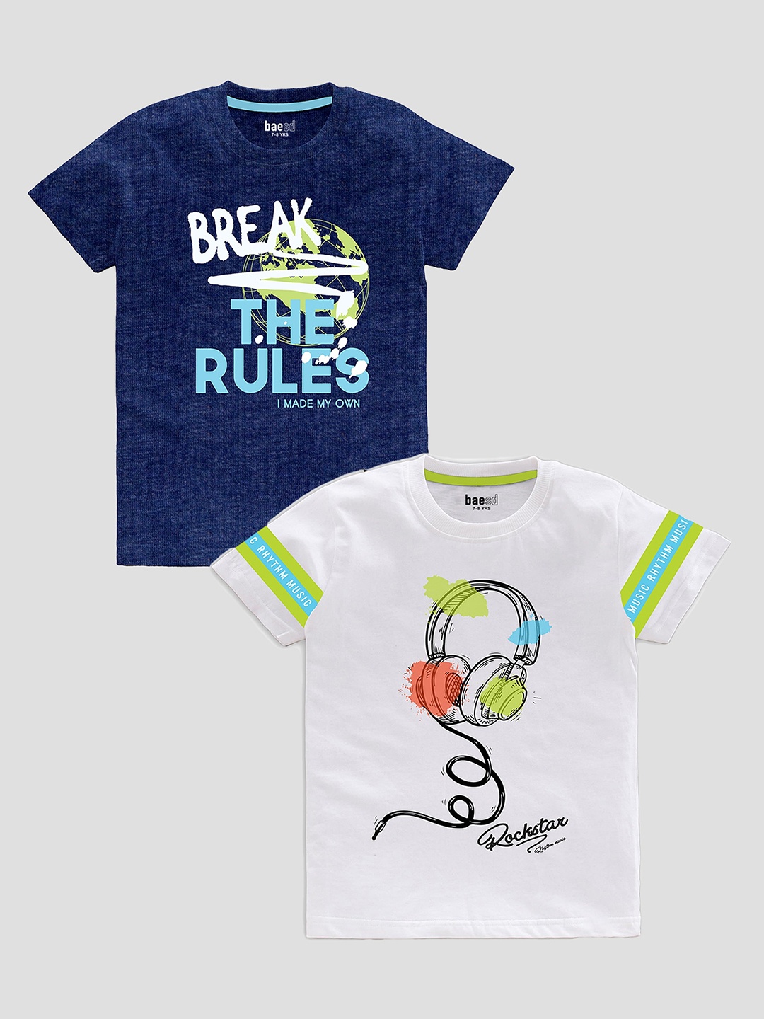

BAESD Boys Pack Of 2 Printed Pure Cotton T-shirts, Blue