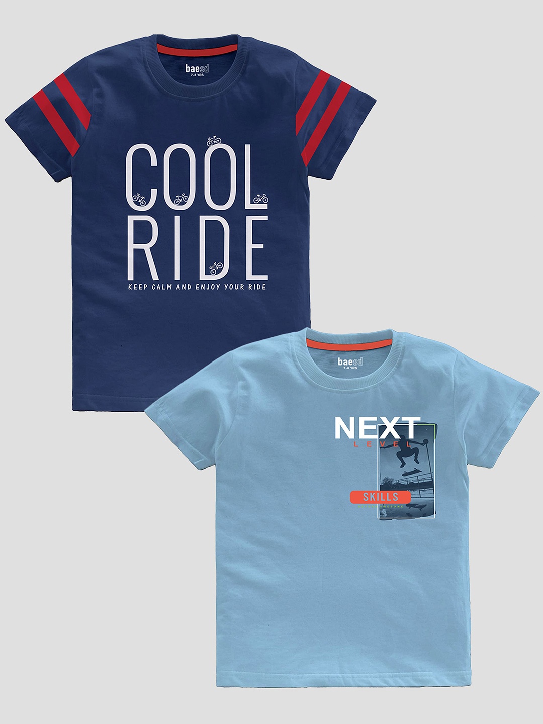 BAESD Boys Pack Of 2 Typography Printed Pure Cotton T-shirt, Navy blue