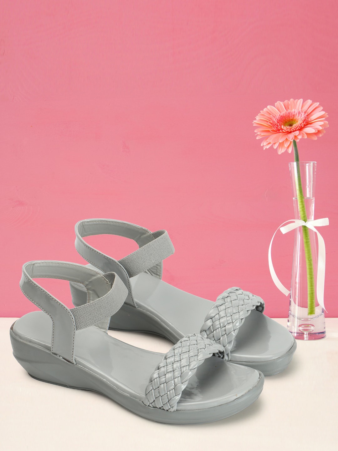 Elibolz Textured Wedge Heels With Backstrap, Grey