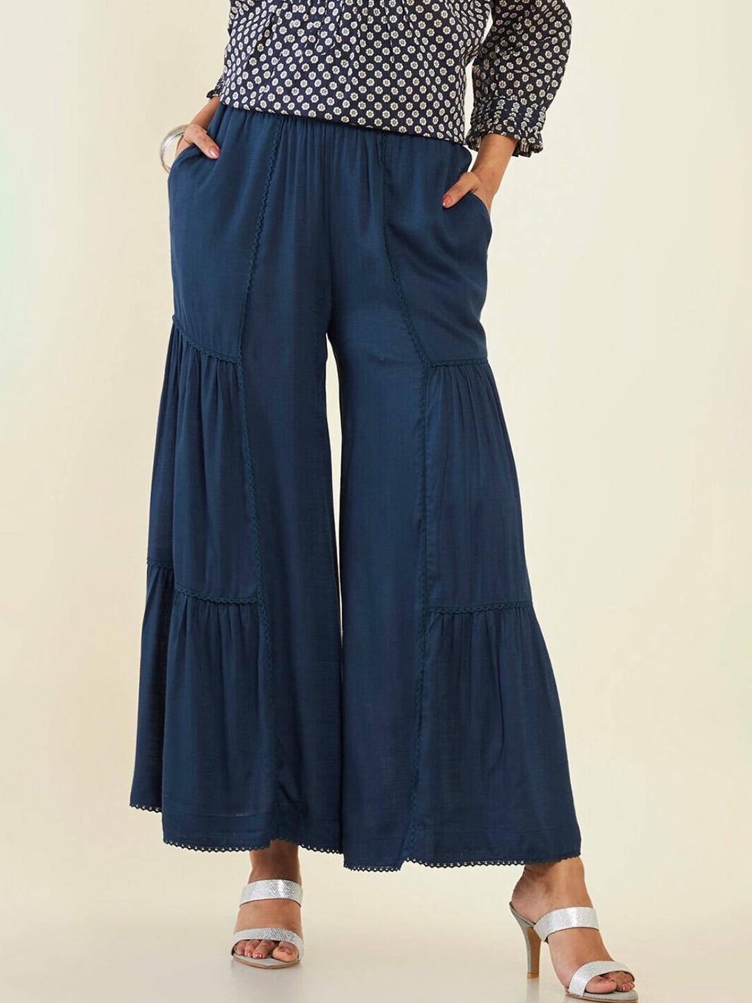 

BCZ Style Flared Sharara, Navy blue