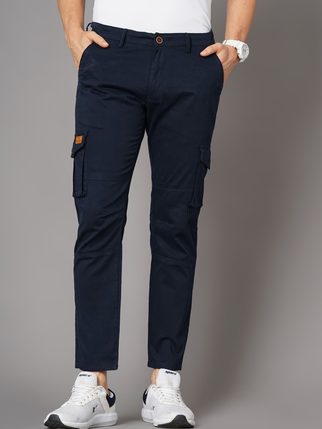 PAUL STREET Men Smart Slim Fit Cargos, Navy blue