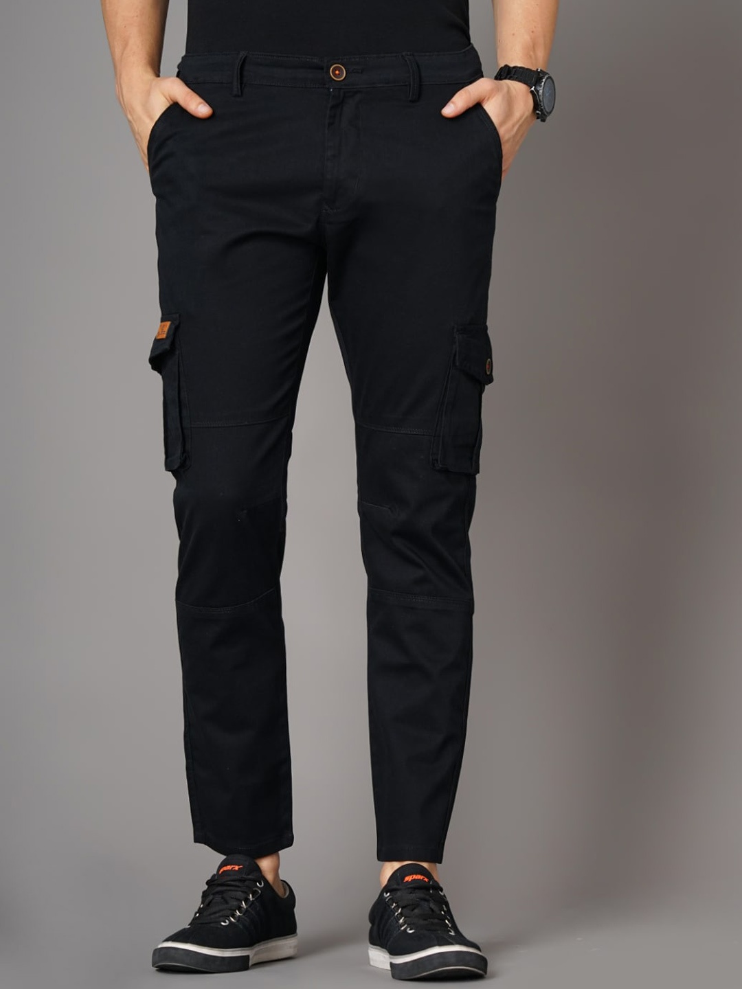 

PAUL STREET Men Smart Slim Fit Cargos, Black