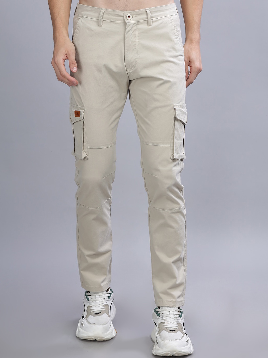 

PAUL STREET Men Smart Slim Fit Cargos, Cream