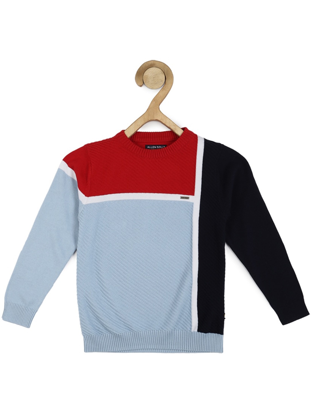 

Allen Solly Junior Boys Colourblocked Round Neck Long Sleeve Cotton Pullover Sweater, Blue