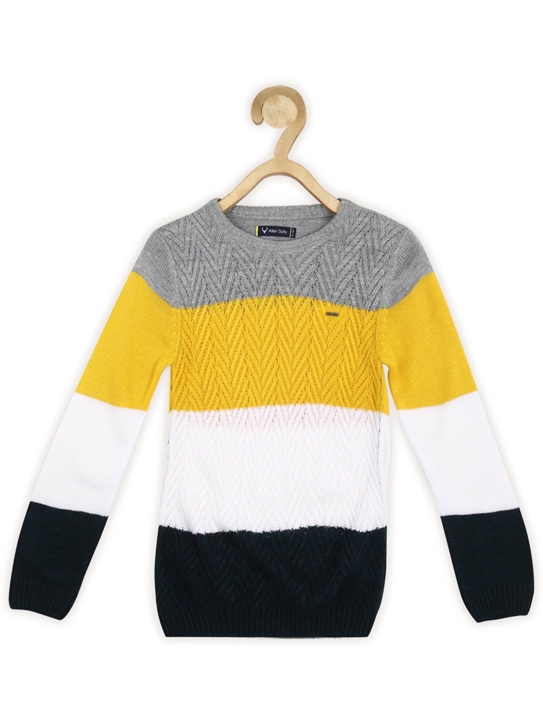 

Allen Solly Junior Boys Colourblocked Round Neck Long Sleeve Acrylic Pullover Sweater, Grey